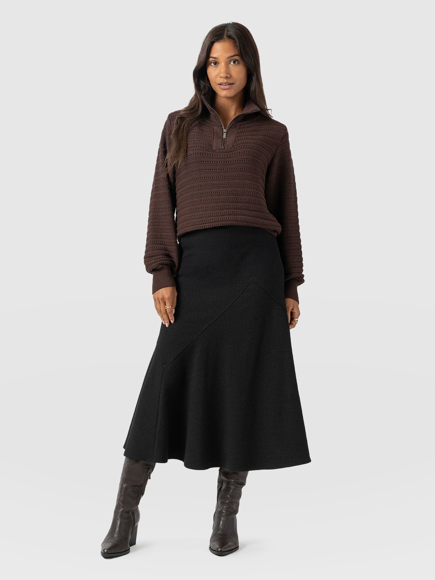 Piper Panelled Skirt - Black Boucle - Women's Skirts | Saint + Sofia® EU